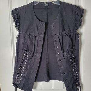 Moda International Y2K lace-Trim Button Front Black Women's Top with corset